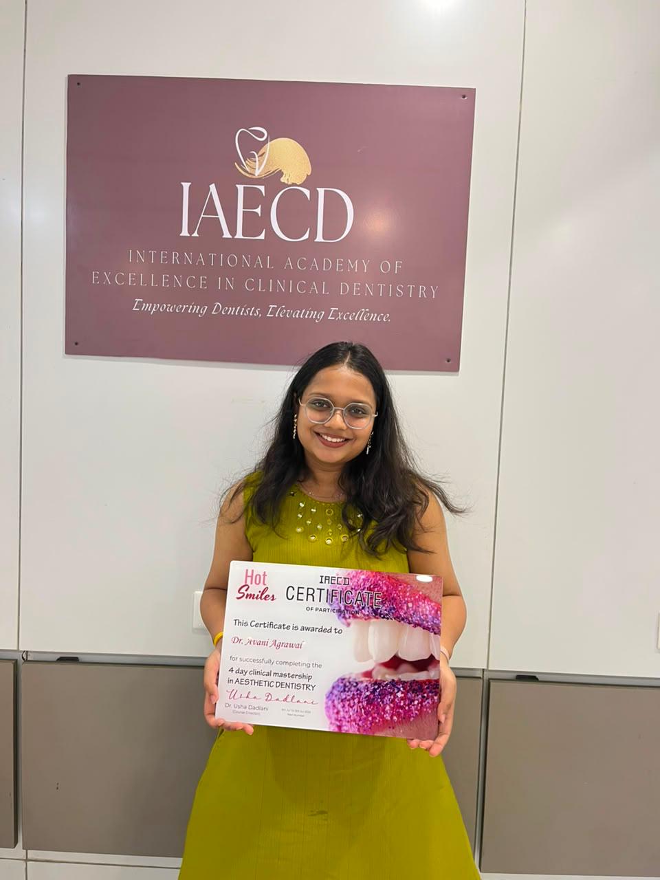 Dr. Avani Agrawal IAECD Aesthetic Dentistry Certification
